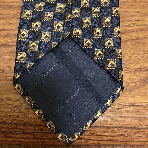 Ermenegildo Zegna Silk Necktie in Navy Blue/Black Gold Exclusive Pattern. - Picture 6 of 8